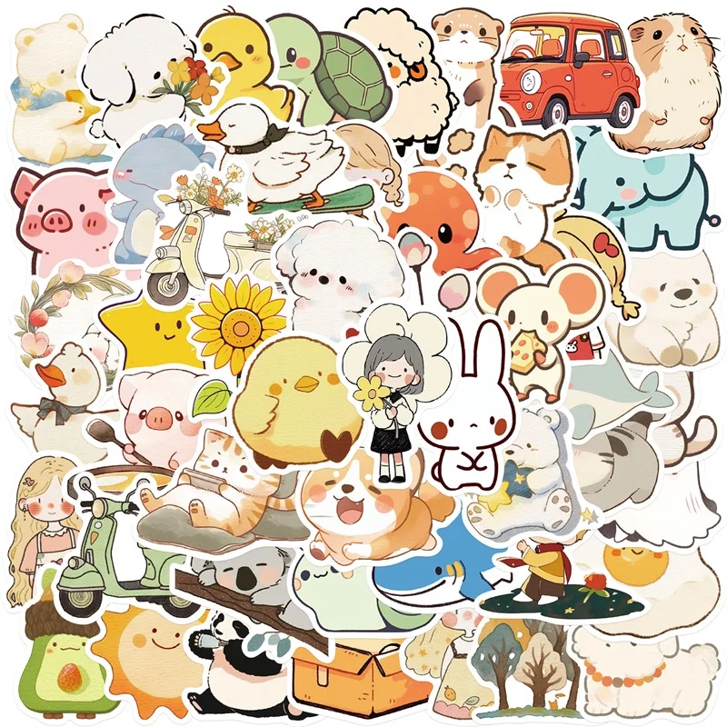 10/30/50PCS Cute Light Color Animal Decoration Scrapbooking PVC Sticker Aesthetic Korean Stationery School Supplies for Kids