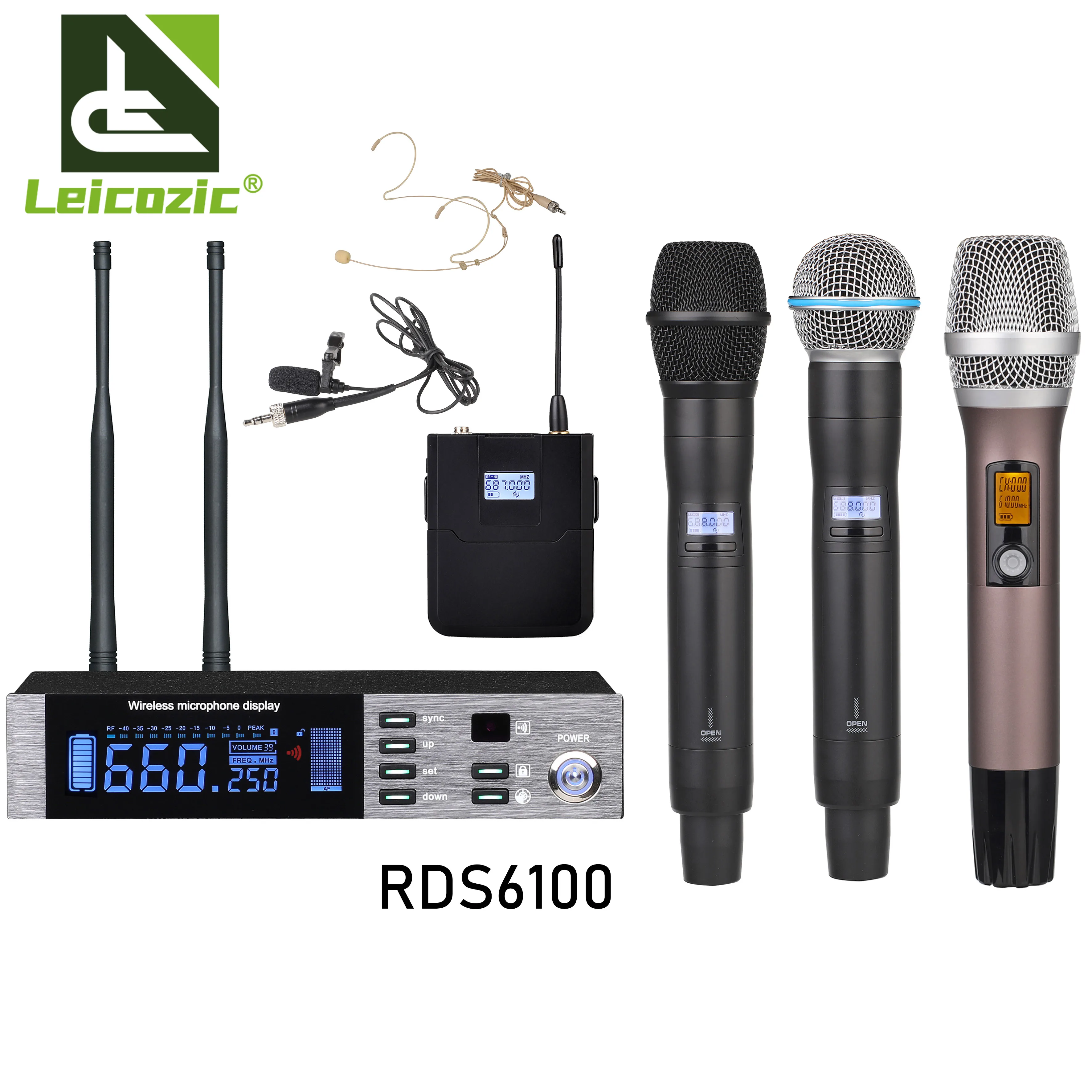 

Leicozic RDS6100 Stage Performance Wireless Microphone Diversity Mic 200M Distance 600/700Mhz 200Channel UHF Digital Microfone