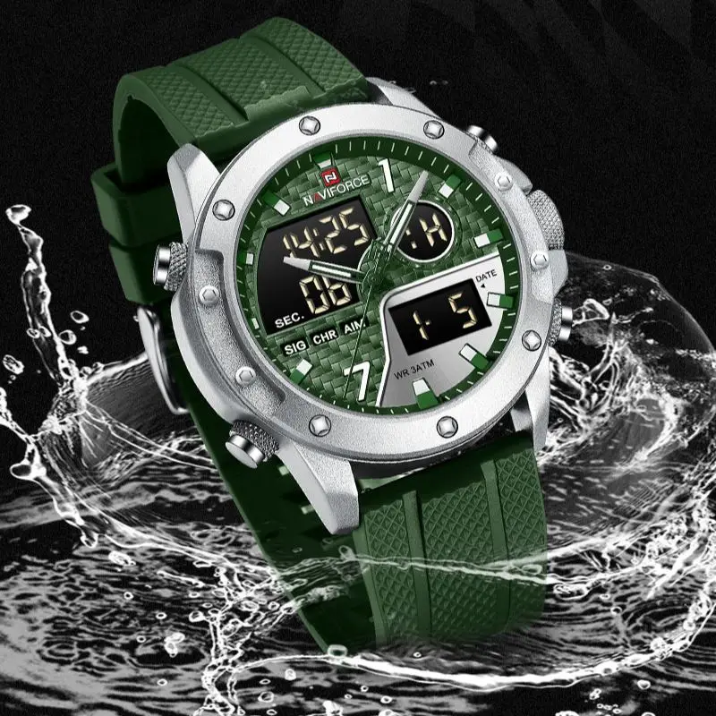 New NAVIFORCE Luxury Fashion Quartz Watches LCD Display Analog 3ATM Waterproof Sport Chronograph Reloj Hombre Gift for Men 2023