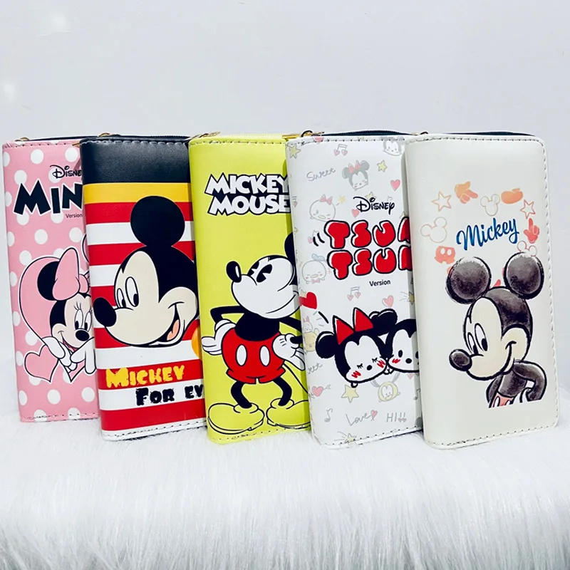 Disney Woman Long Wallet Cartoon Mickey Mouse Coin Bag Cute Minnie PU Leather Girl Card Package Children Holder Clutch 4