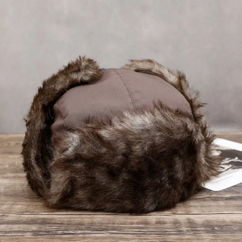 Plush Men's Winter Trapper Aviator Trooper Earflap Warm Windproof Ski Hat Bomber Cap Russian Thicken Ear Protecter Thermal Hats