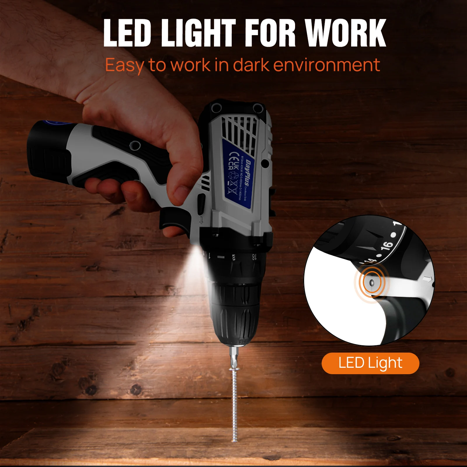 HYCHIKA Electric Cordless Drill 16.8V With 1.5Ah Battery, 45N·m And 23 1 Torque Setting, 10mm Keyless Chuck, 2 Variable Speed, 53PCS Accessories - View #4