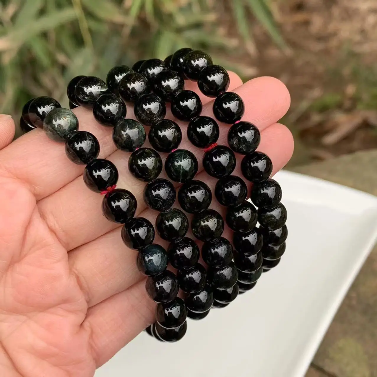 7MM Genuine Natural Tourmaline Beads Bracelet Crystal Gift Woman Round Beads Jewelry fine