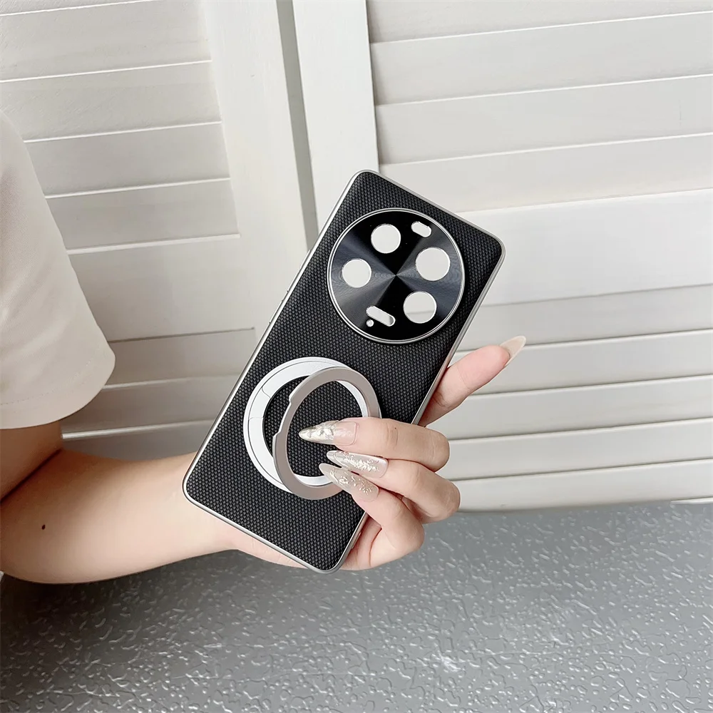 Luxury Soft Armor Leather Case with Magnetic Stand and Metal Lens Protection Cover
