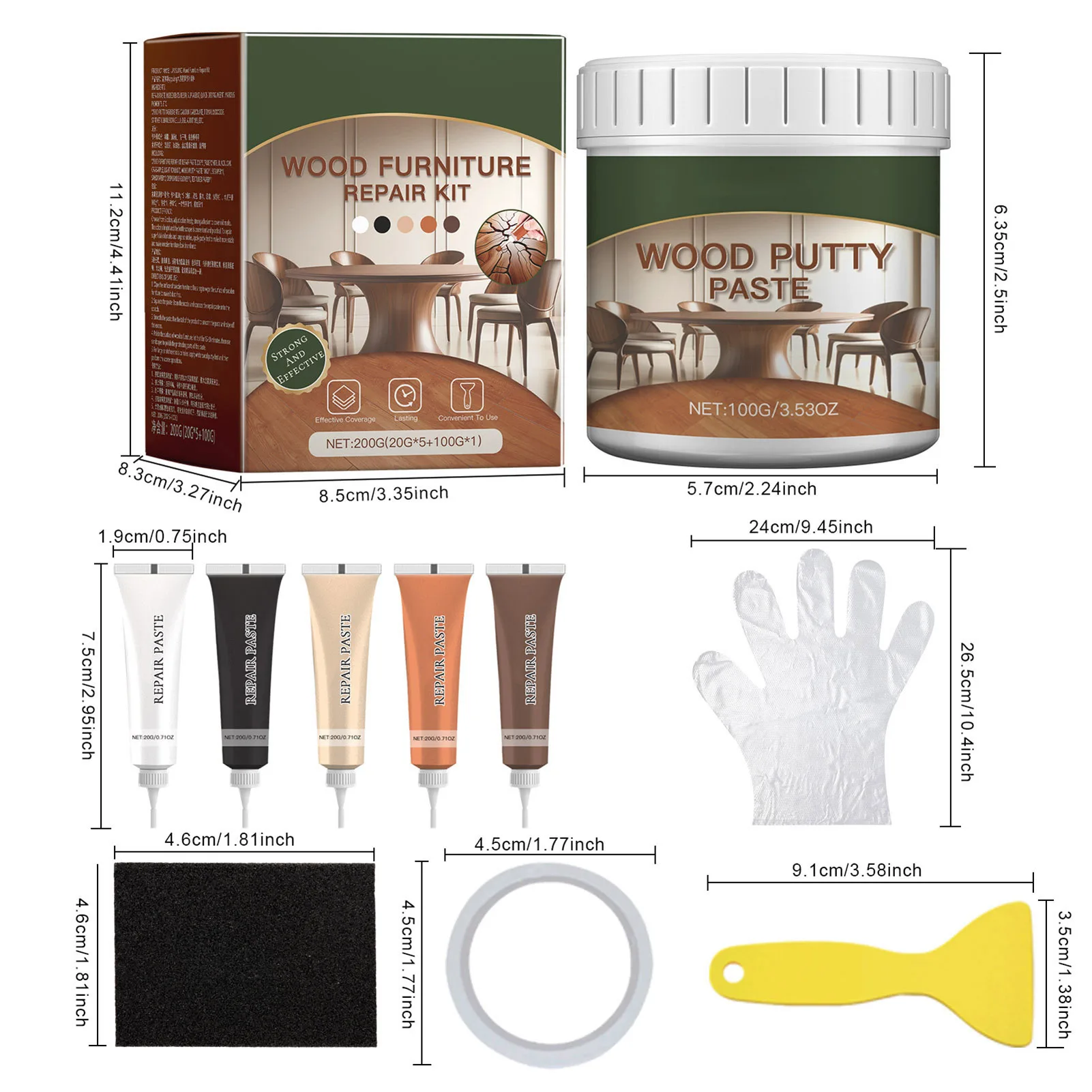 Wooden Furniture Repair Wood Filler Trimming Cream Wood Wall Putty Liquid Cream for Scratch Repair Putty
