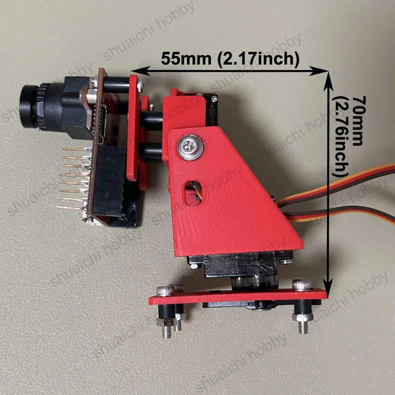 Détail des servos du Support Cardan 2 Axes FPV pour Drone RC, avec câbles de connexion visibles.