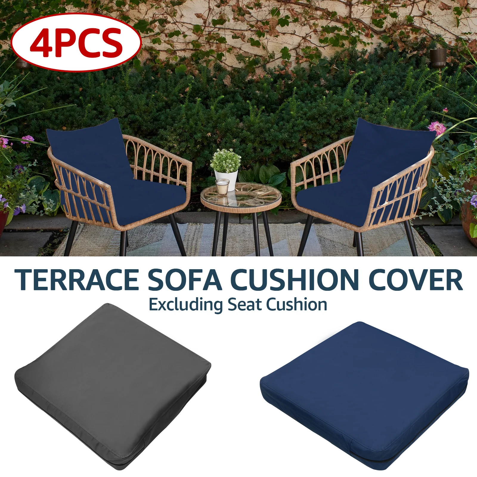 

4Pcs Patio Seat Cushion Covers Waterproof Patio Chair Cushion Cover Replacement Outdoor Slip Covers for Patio Garden Backyard
