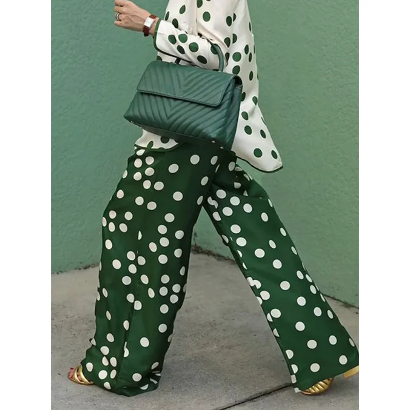 

Freeacy Polka Dot Elastic High Waist Loose Wide Leg Pants For Women 2023 Summer Adult Female Casual Streetwears Bottoms
