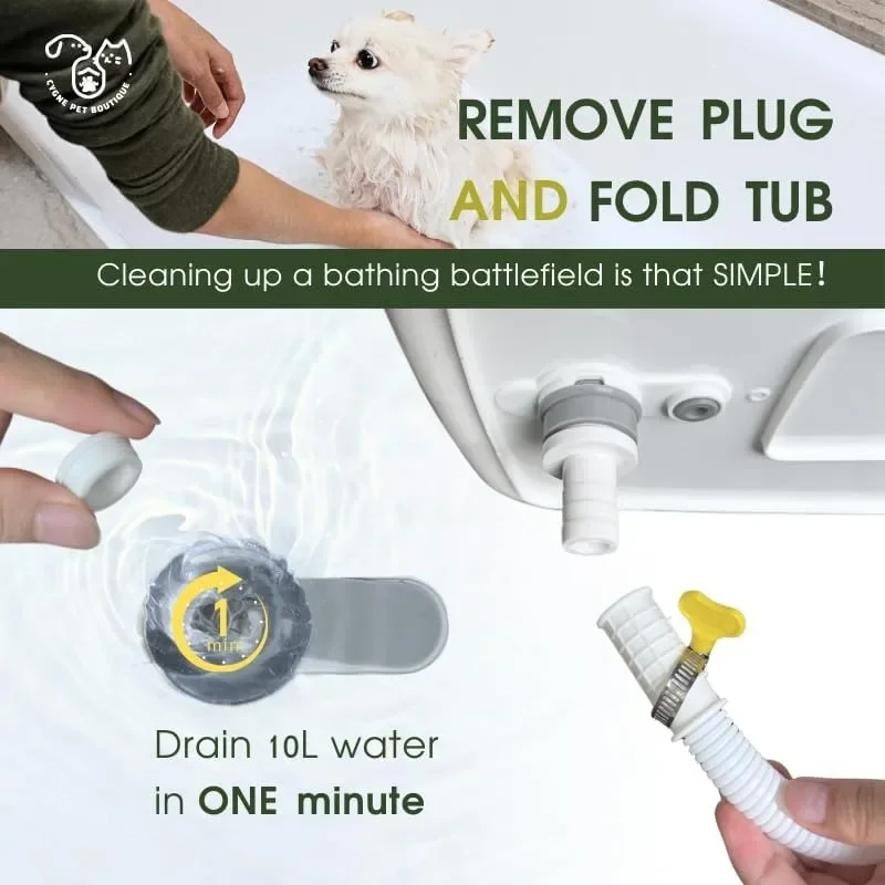 2-in-1 Dog Bathtub & Washing Station, Elevated Collapsible Bathtub with Drainhole, Shower Head Holder & Storage Rack, Foldable 6
