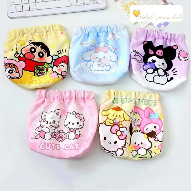 

Cartoon Anime Sanrio Kuromi Sanitary Napkin Storage Bag Kawaii Automatic Sealing Headset Lipstick Change Storage Bag Girl Gifts
