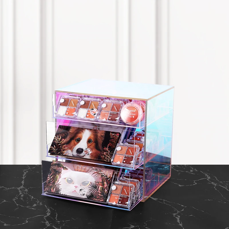 Luxury Colorful Acrylic Cosmetics Holder Drawer Cabinet Dustproof Storage Box Organizer Eye Shadow Lipstick Powder Air Cushion 5