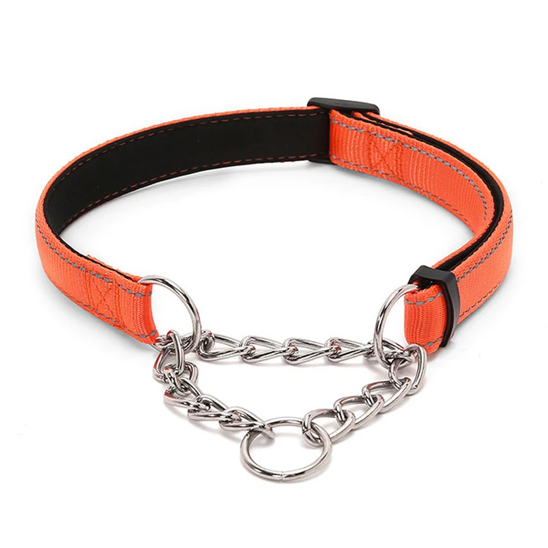 CAWAYI KENNEL Reflective Dog Slip Collar Adjustable Dog Collar Stainless Steel Chain Slip Collar Nylon for Cats Dogs Necklace 