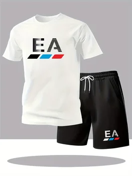 Men's Suit 2pcs Set Fashion Leisure Comfortable Set Men Including T-shirts Shorts Suitable Sports Fitness Activities Summer
