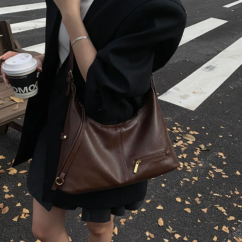 Korean Retro Pu Shoulder Bags For Women Luxury Designer Crossbody Bag Females Fashion Underarm Bags Handbags