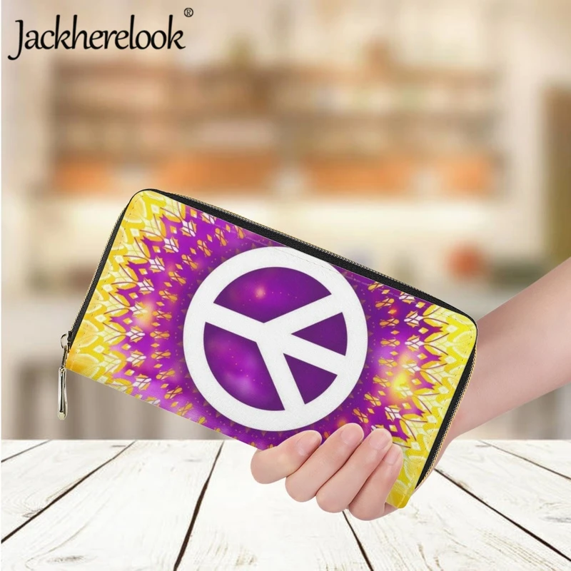 

Jackherelook Peace Love Pattern Print Wallet Long Leather Luxury Purse Card Holder for Women Clutch Money Bag Ladies Coin Pocket