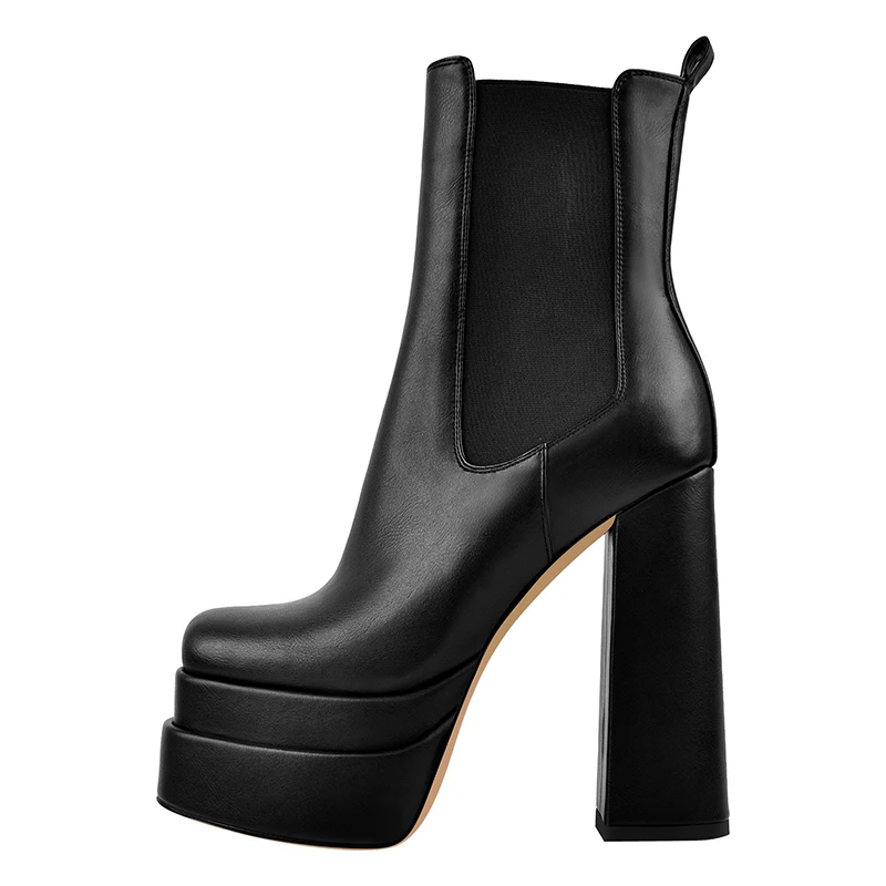 

New Arrival Black Chunky High Heels Platform Boots Sexy Square Toe Side Zip Chunky Ankle Boots Female Party Office Shoes Mujer