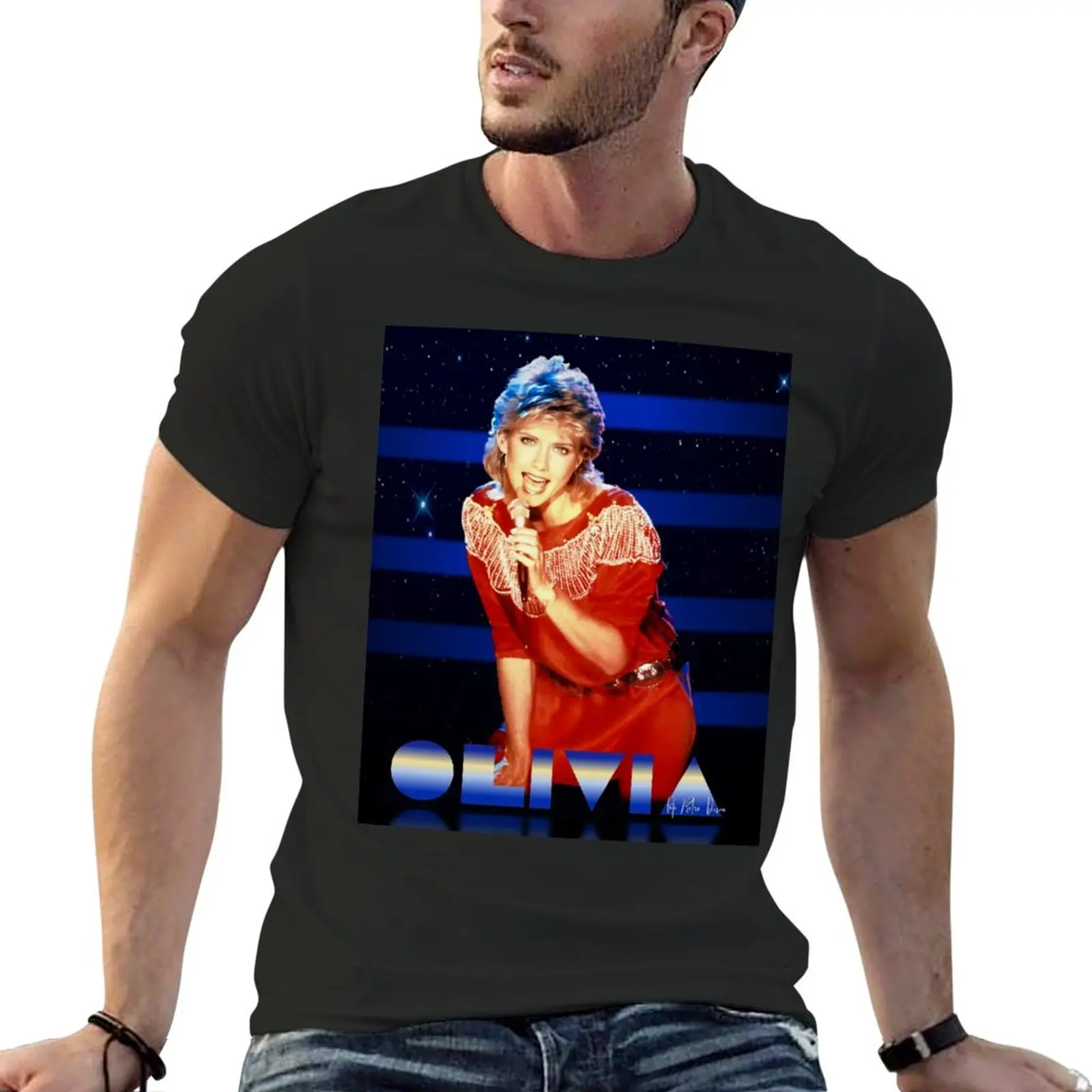 

Olivia Newton-John Number One in the 1980s Designed by PopRetroDisco T-Shirt heavyweight t shirts t-shirts man mens clothes