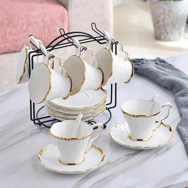 

Ceramic Coffee Cup and Saucer Holder Spoon Set Bone China English Home Bar Decoration Flower Tea Set Afternoon Tea Cup Water