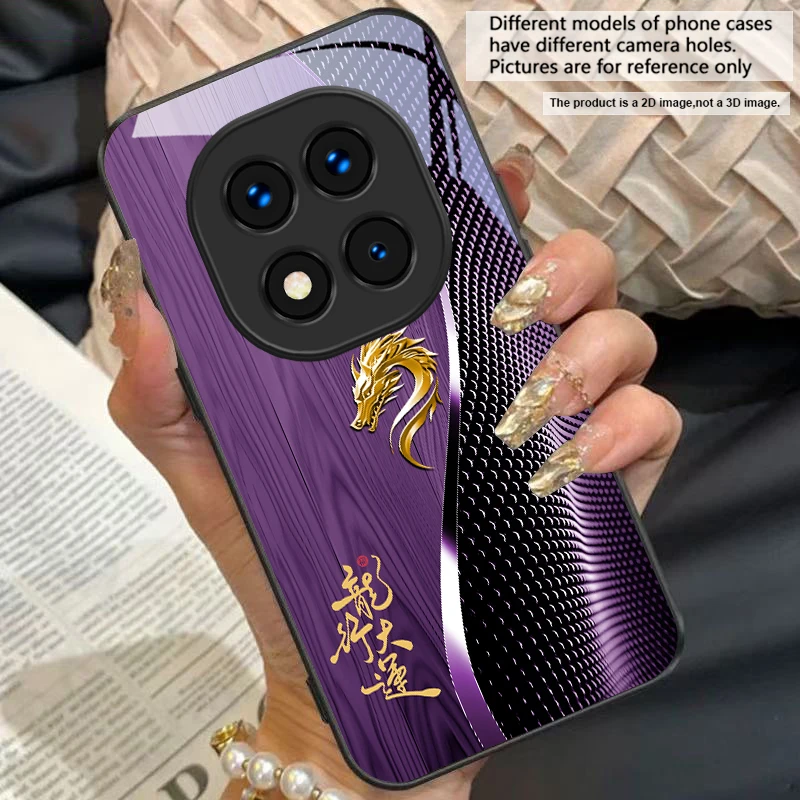Elegant Black Tempered Glass Phone Case with Traditional Dragon Totem Design