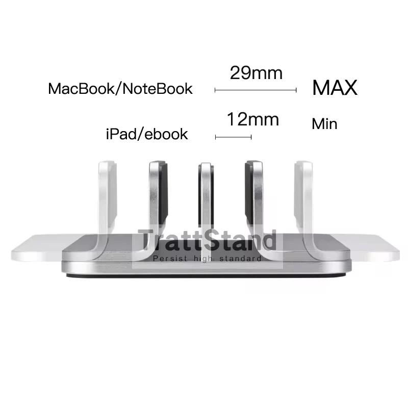 알루미늄 더블 슬롯 수직 조절식 노트북 스탠드, iPad MacBook Pro Air 노트북 지원 홀더, 공간 절약 지원