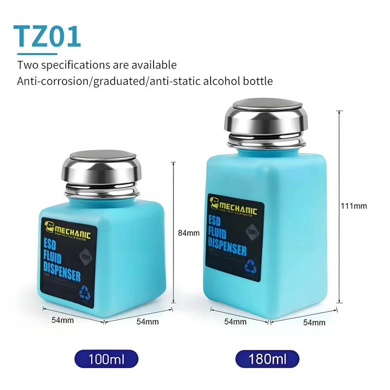 Alcohol Bottle MECHANIC TZ01 TP01 Anti-static For Motherboard Cleaning Industrial Stainless Steel Solution Dispenser