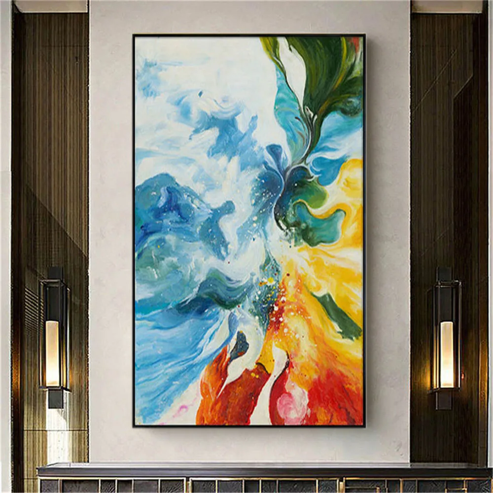 

Blue Modern Wall Art 100% Hand-Painted Abstract Oil Paintings On Canvas Picture Colorful Nordic Hanging Poster Decor Living Room