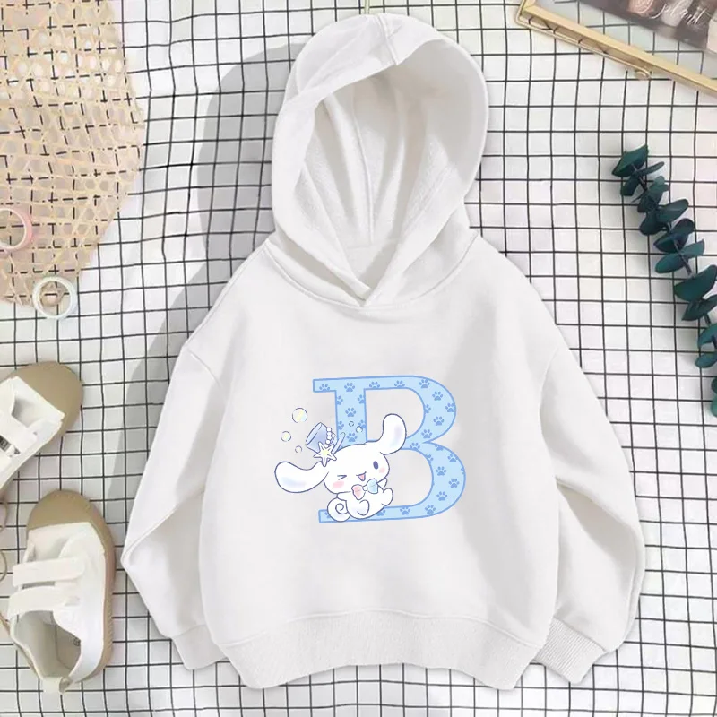 Children Hoodie Sanrio Cinnamoroll Letter A B C D Sweatshirts Girls Kawaii Pullover Anime Cartoons Boy Kids Casual Tops