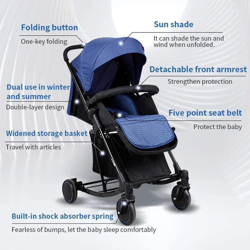 Lightweight Foldable Baby Stroller with Adjustable Canopy