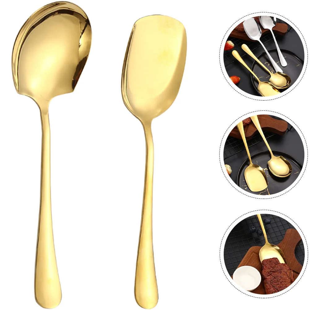 

2 Pcs Male Spoon Western Food Serving Spoons Stainless Steel Rice Soup Reusable