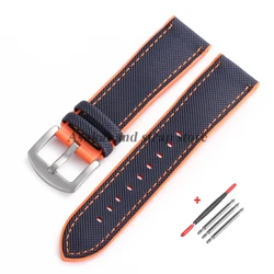 Bold Black and Orange Nylon Silicone Sports Wristband - Premium Men's Watch Strap - 22mm (Blue Orange)
