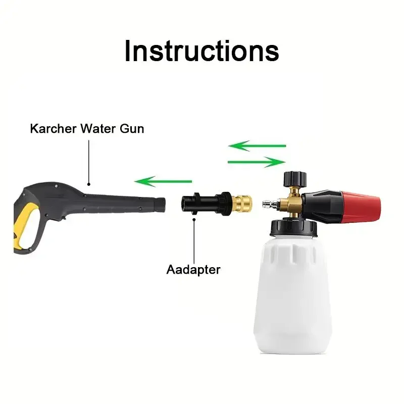 1L 조절식 스노우 폼 캐논(5개 노즐 포함), 1/4인치 퀵 커넥트 폼 건, 카처 K2-K7 시리즈 고압 세척기와 호환 가능
