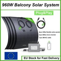 Système solaire de balcon Plug&Play 960W (4 panneaux solaires flexibles de 240W) et micro-onduleur 800W avec moniteur Wi-Fi, installation facile 1