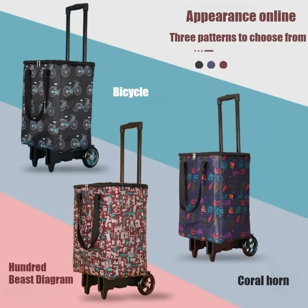 Folding Shopping Cart Household Lightweight Shopping Trolley Pull Rod Hand Pulled Car High-capacity Portable Waterproof Trailer folding shopping cart