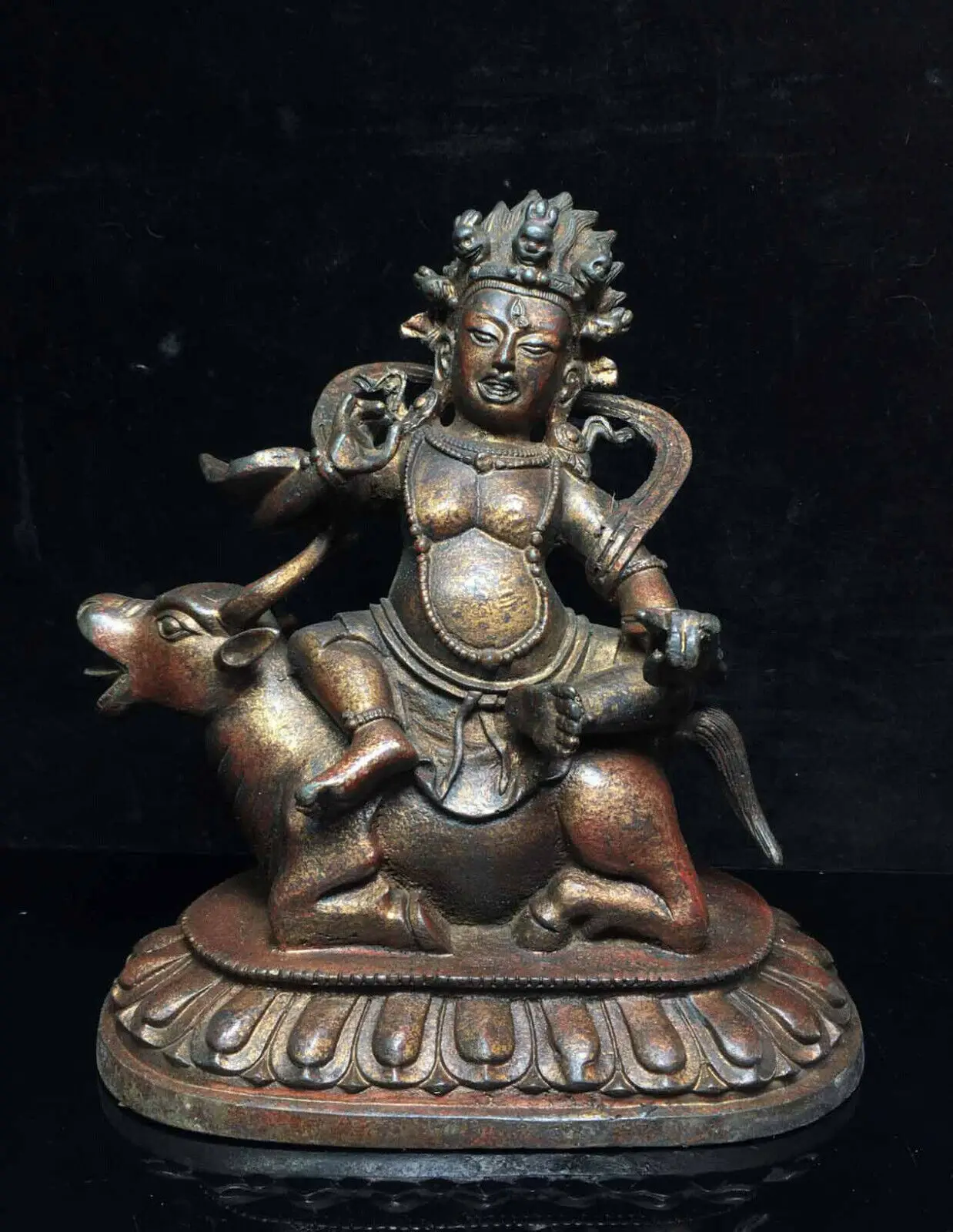 

Folk Collect China Buddhism Tibet Temple Bronze Gilt Ride Ox Bull Buddha Statue