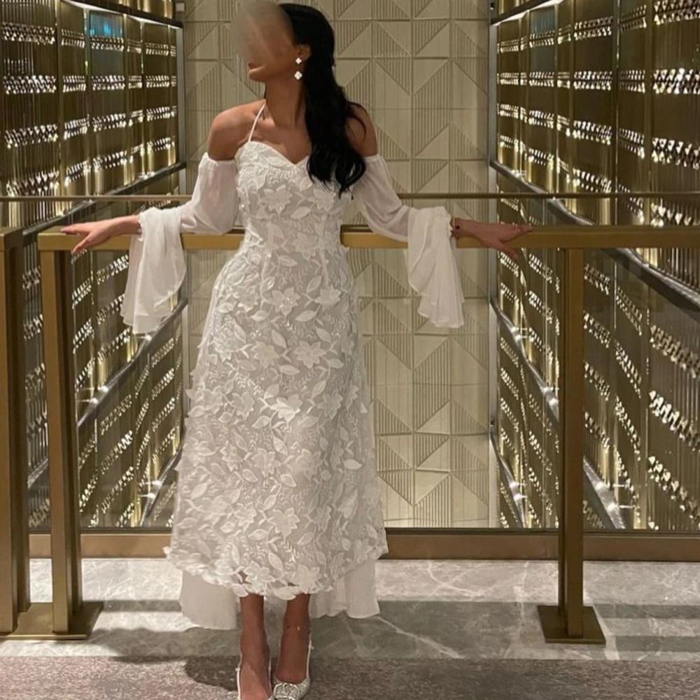 

Prom Dress White Applique Party Gown Women Sweetheart Evening Formal Saudi Arabia Long Sleeves Vestido De Fiesta فساتين السهرة