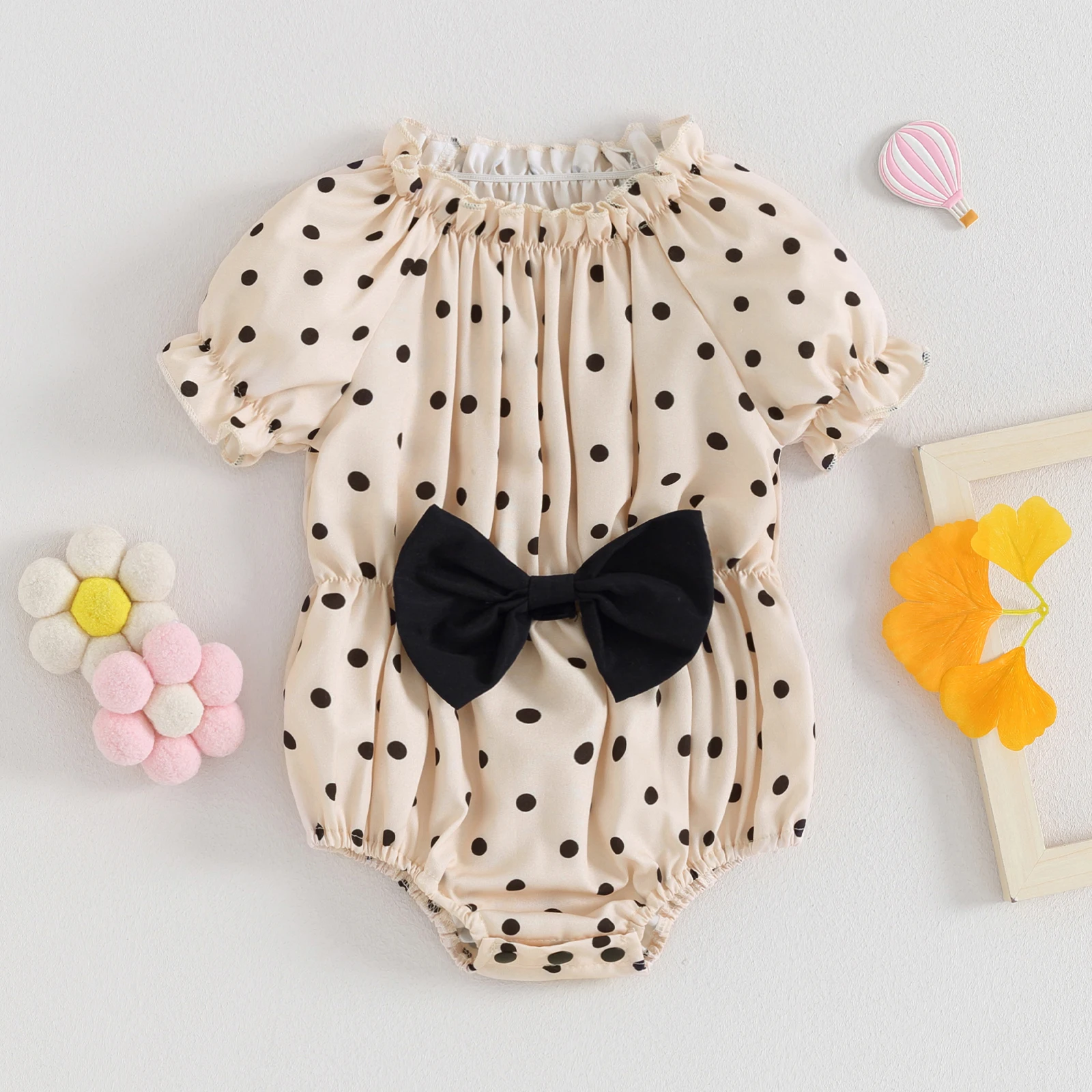 

Baby Girls Jumpsuit Fly Sleeve Crew Neck Dots Print Summer Casual Romper Clothes