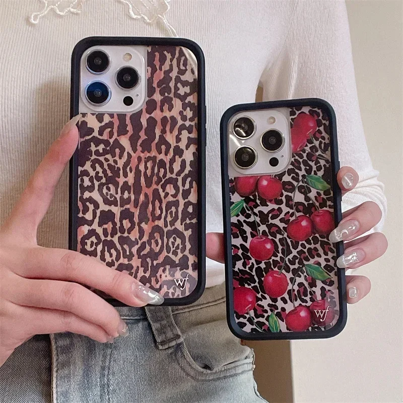 Stylish Wildflower Cartoon Swans & Cute Puppy Phone Case with Deer Cherry Design