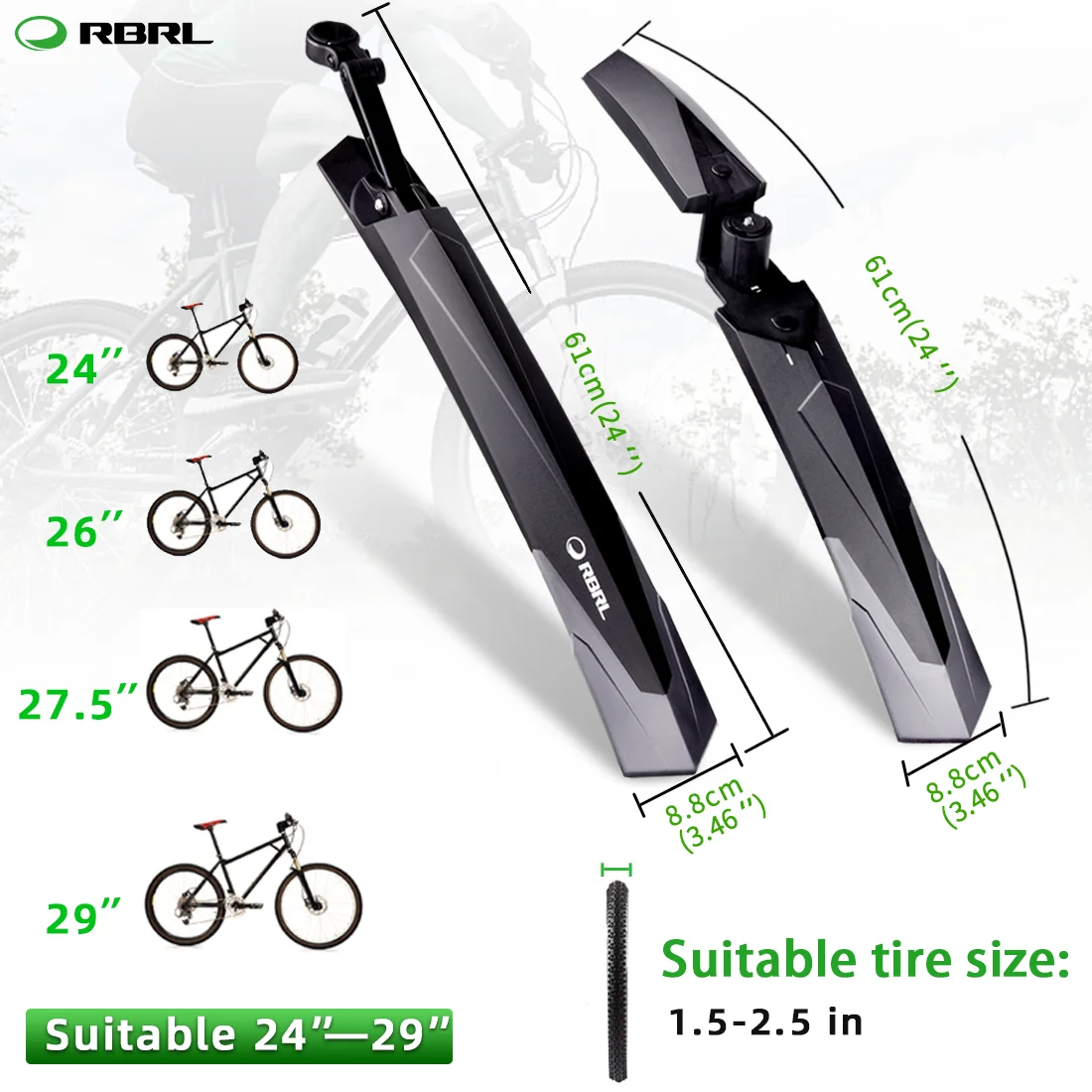 RBRL MTB Bicycle Fender Adjustable Front Rear Bike Mudguard Quick-release Splash-proof Widen Fenders for 26/27.5/29" Bicycle bicycle fender
