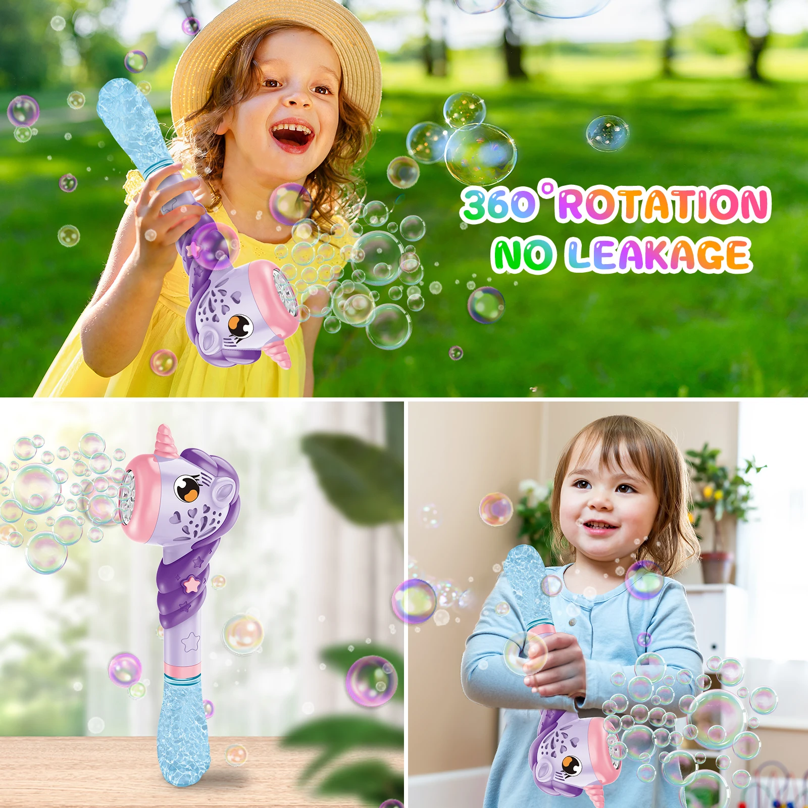 VATOS Auto Bubble Wands Maker Gun X2 with Light & Music for Girls Boys Fantasty Bubble Maker Machine Bubble Refill Party Gift 6
