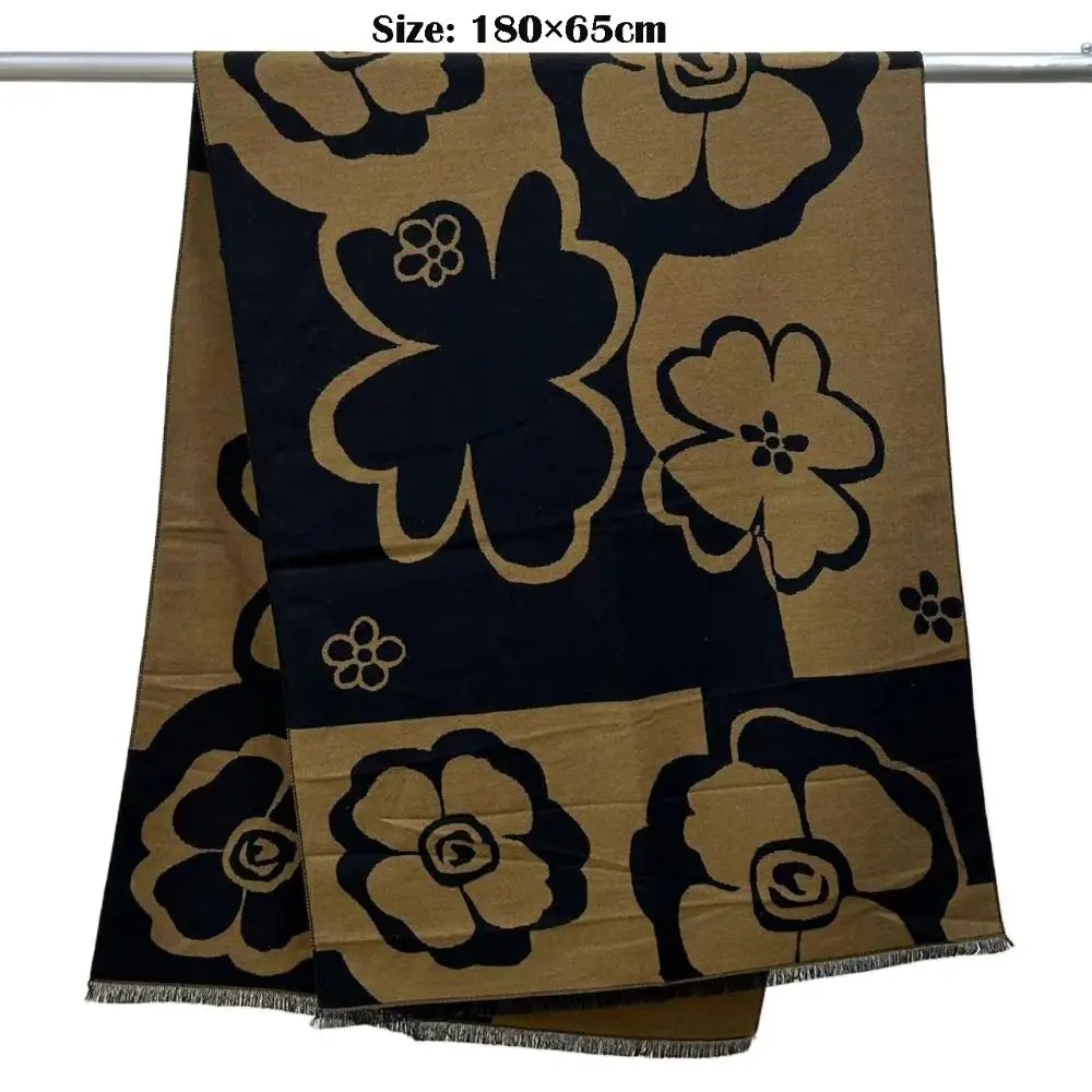Cozy Luxury Cashmere Scarf Flower Pattern Soft Winter Shawl Warm Thick Bufanda Stoles Women Winter Season Fashion Accessory