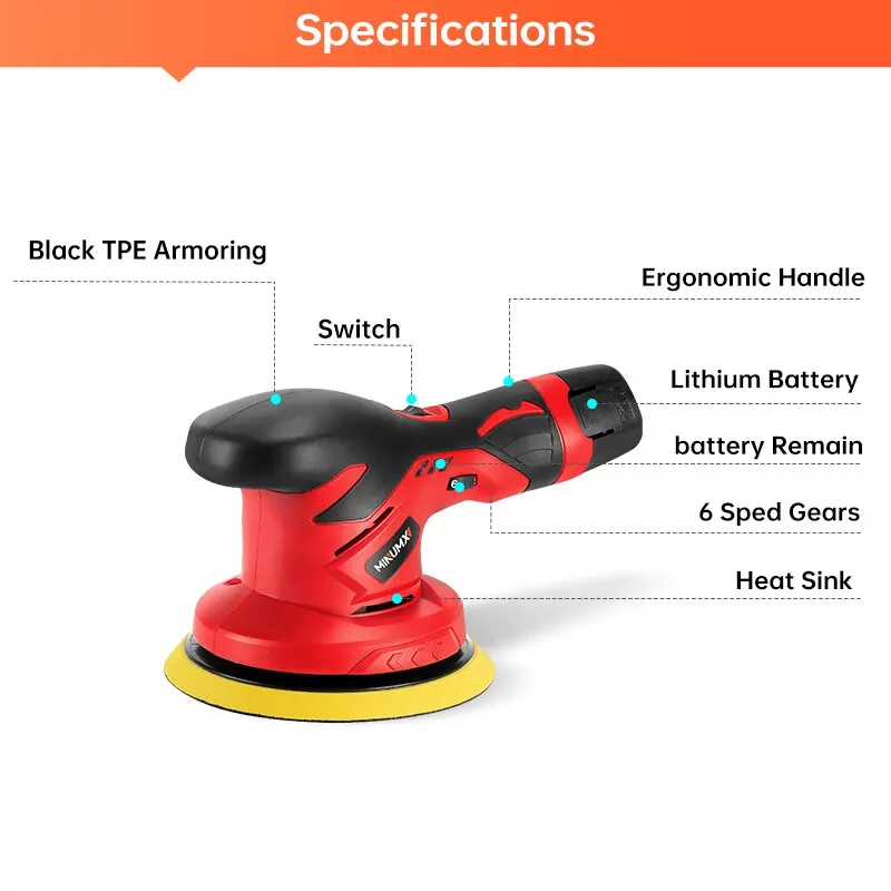 Car Polisher Cordless Car Polisher MINUMX Cordless Car Polisher 12V Wireless Car Polishing Machine 6 Gears Electric Polish Machines Adjustment Speeds Power Tools