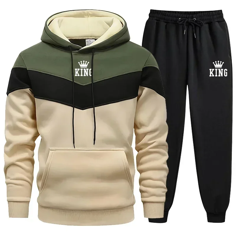 Sports Suit Sports Set Tracksuit Set Sweatshirt Hoodie Hooded Sweatshirts Mens Tracksuit King Printing Sports Suit Sports Hoodie+Pants 2 Piece Suit Casual Sweatshirt Jogging Men's Splicing Clothing