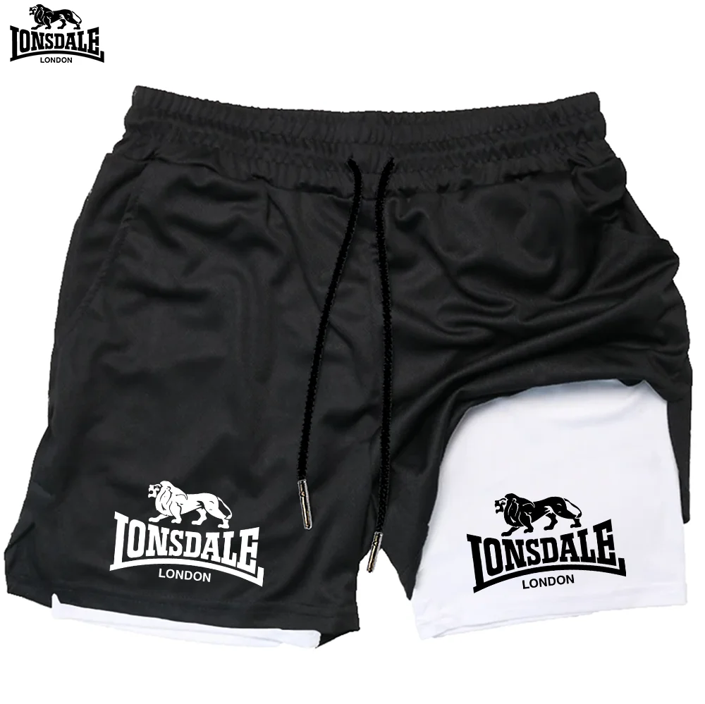 LONSDALE Men's Pattern Printed Fitness Shorts Double Layer 2-in-1 Fast Drying Fitness Outdoor Leisure Training Sports Shorts