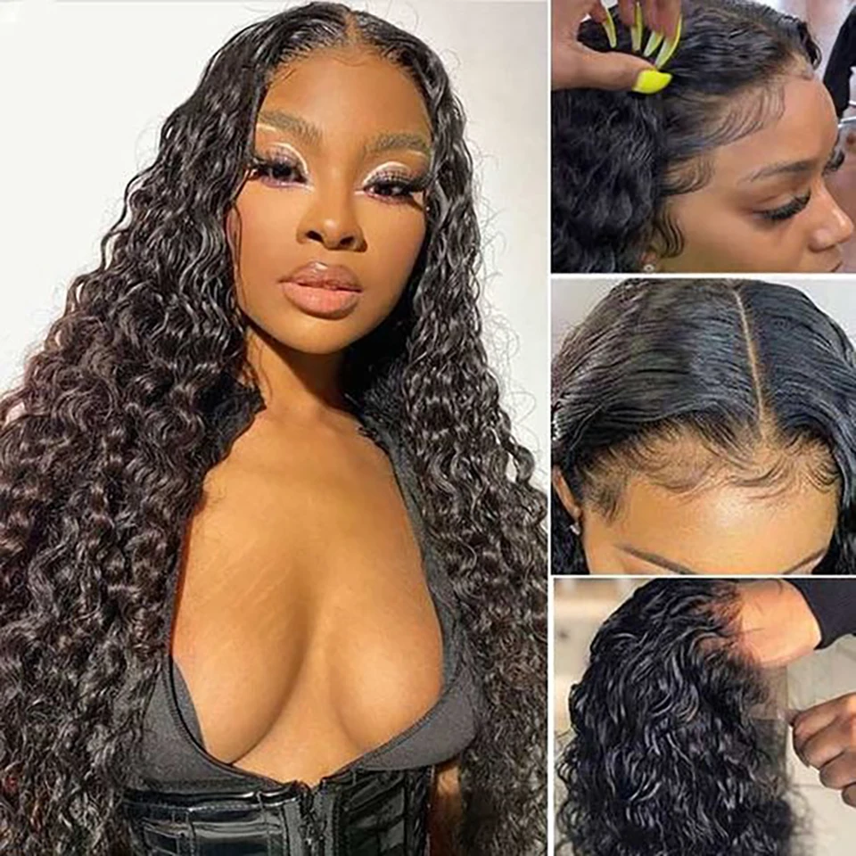 Deep Wave 13x4 Lace Front Human Hair Wig for Black Women Preplucked 4x4 lace Frontal Wig Brazilian Transparent Lace Closure