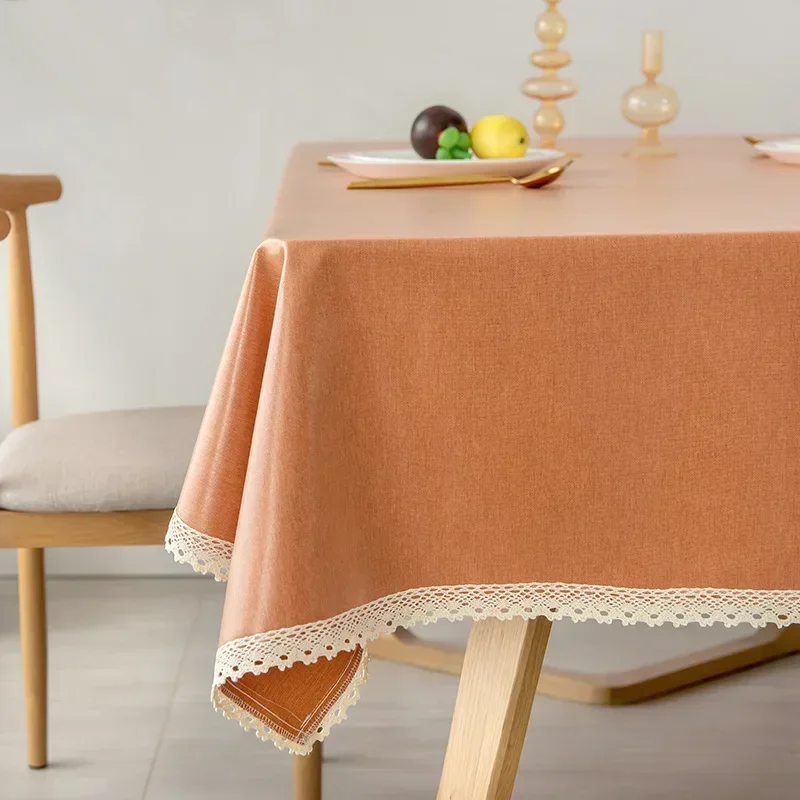 

Cotton linen table cloth waterproof oil free light luxury tea table cloth rectangular solid color ins table cloth