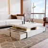 White Coffee Table for Living Room, Modern Square Design with Storage Marbling 3