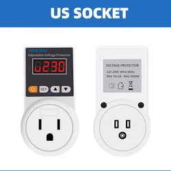 Enhanced Voltage Protector Socket - Adjustable 16A Power Surge Protection, EU Plug - US Plug