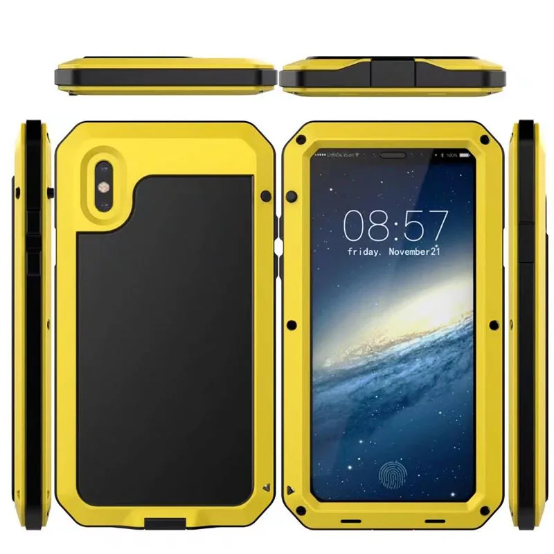 Luxury waterproof Doom Armor Shock Metal Aluminum Case for iPhone 15 14 13 12 8 7 Plus X 11 Pro XS Max XR Silicone Rugged Cover