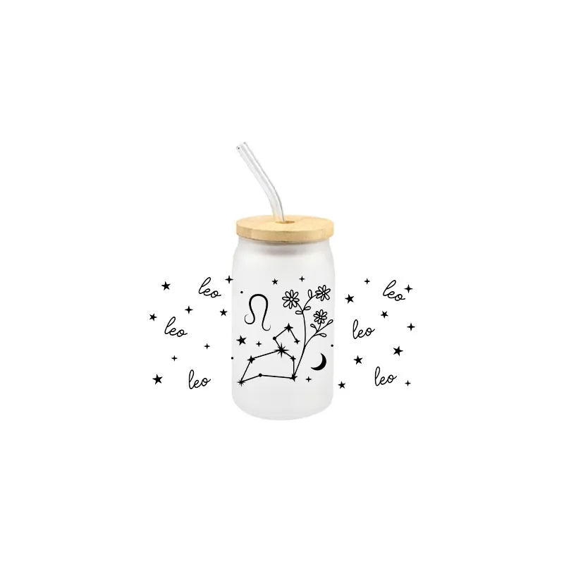 The Zodiac DIY Fashionable 3D Stickers UV DTF Tansfer Sticker Libbey Glass Cup 16 OZ Durable Adhesive UV DTF