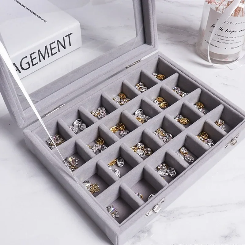 24 Grid Jewelry Earrings Display Box with Lid High-end Nail Art Jewelry Storage Box Earrings Pendant Silver Jewelry Box 2024